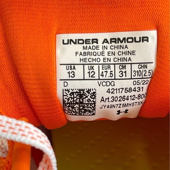 Under Armour White and Orange Athletic Shoes - Picture 10 of 11
